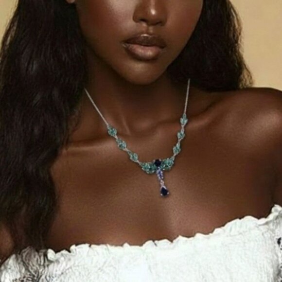 925 Sterling Silver Necklace 18" with Natural Sapphire, Emerald & Tanzanite Gems - Picture 5 of 9